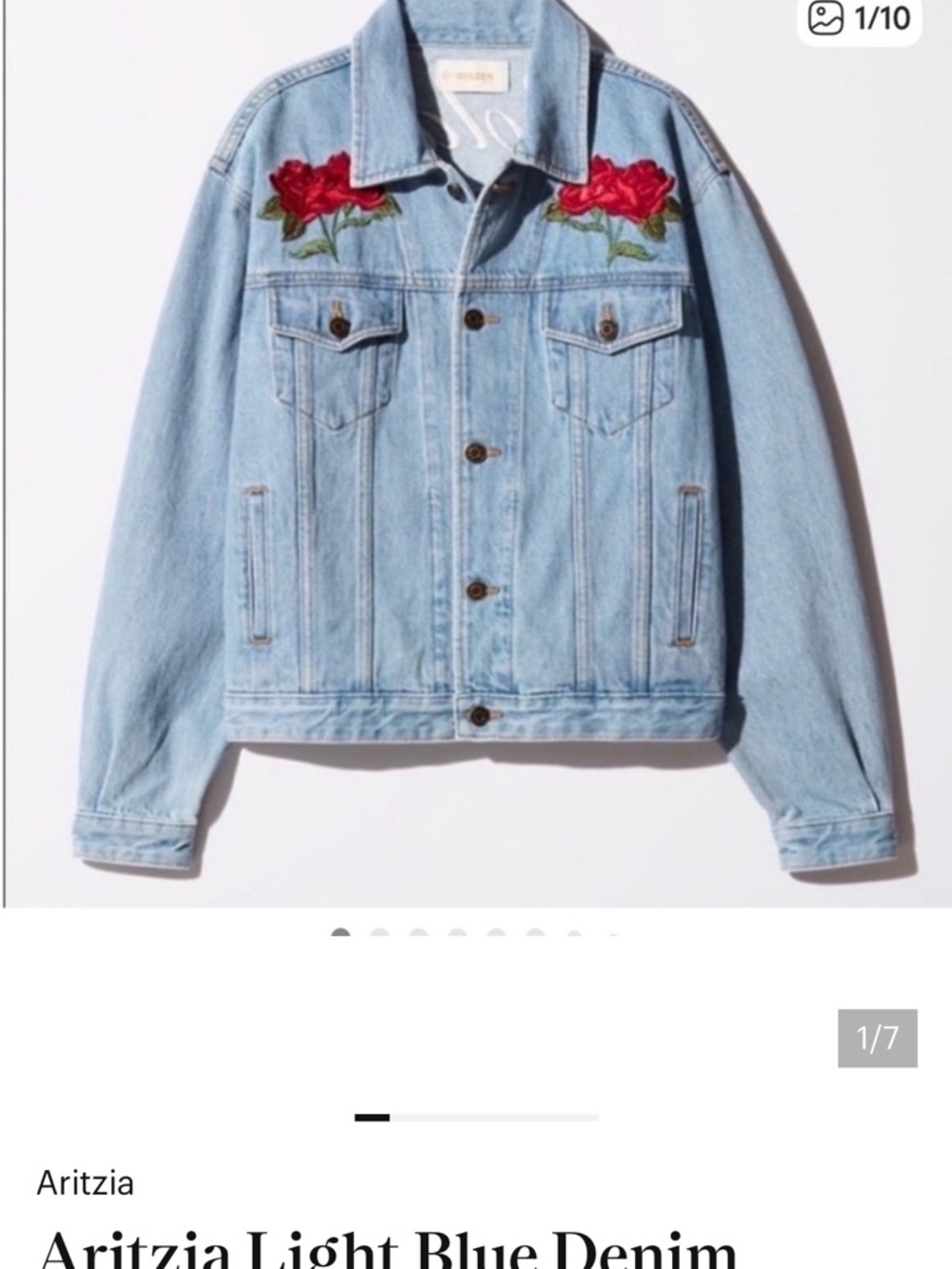 Light Blue Denim Jacket with Red Rose Embroidery - Women - Picture 3 of 8